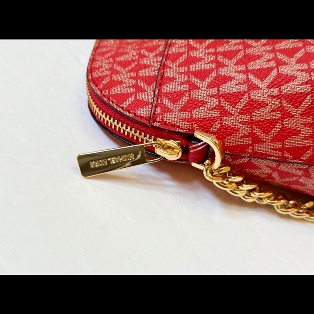 Michael Kors Jet Set Red Metallic Signature Logo Dome Crossbody Bag New Handbag - Picture 7 of 9